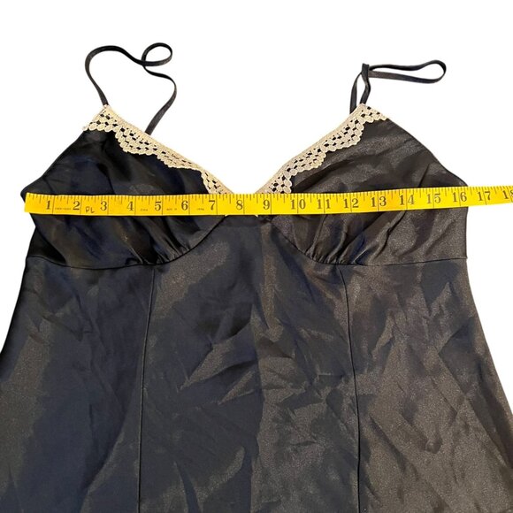 Vintage Babydoll Slip Dress Whimsigoth Lace Trim Black Satin Y2K Fairy Medium - Picture 7 of 10